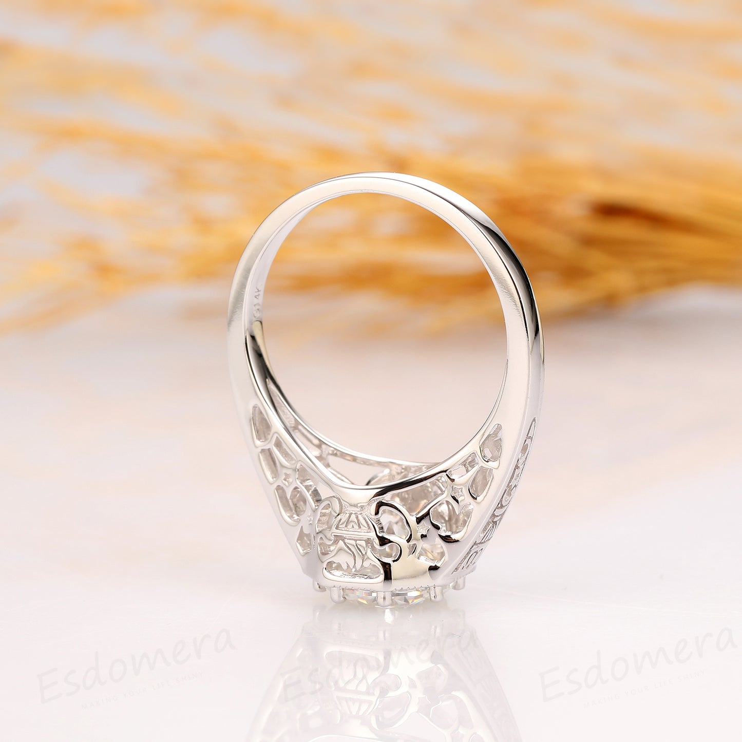 Round Cut 2CT Moissanite Ring, Filigree Ring, Art Deco Engagement Ring