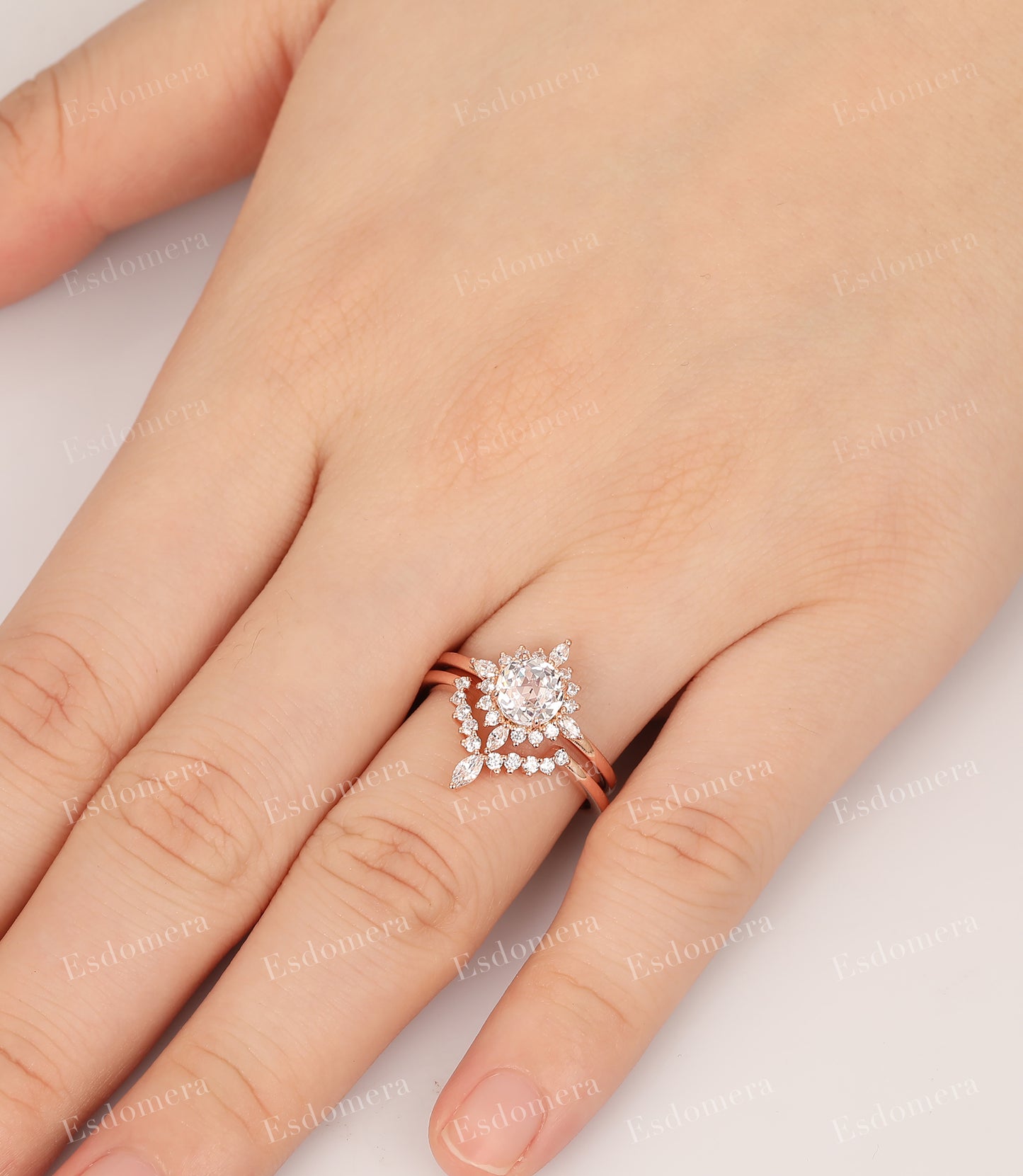 Halo Moissanite Promise Engagement Ring, Unique Rose Gold Round Cut 6mm Moissanite Ring, Vintage Bridal Wedding Sets