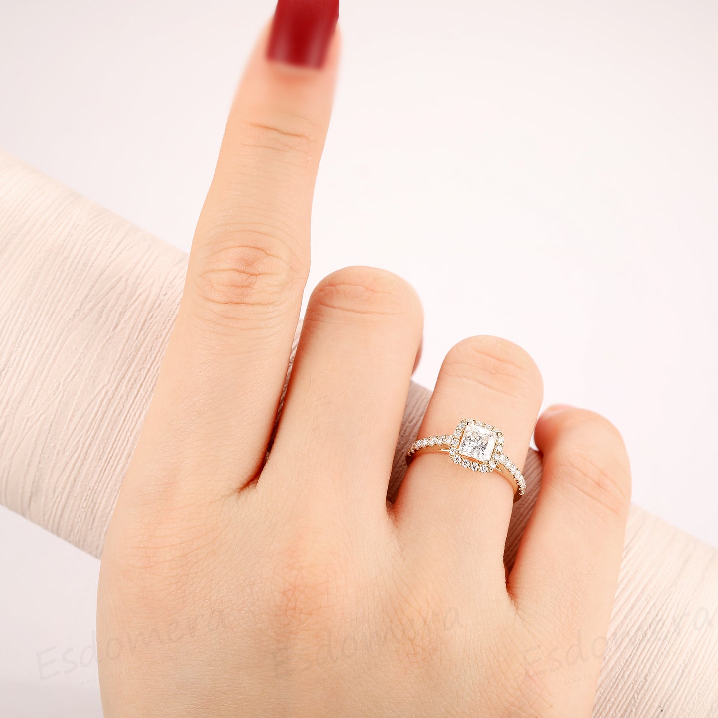 Princess Cut 0.8 CT Esdomera Moissanite Ring, Halo Promise Ring