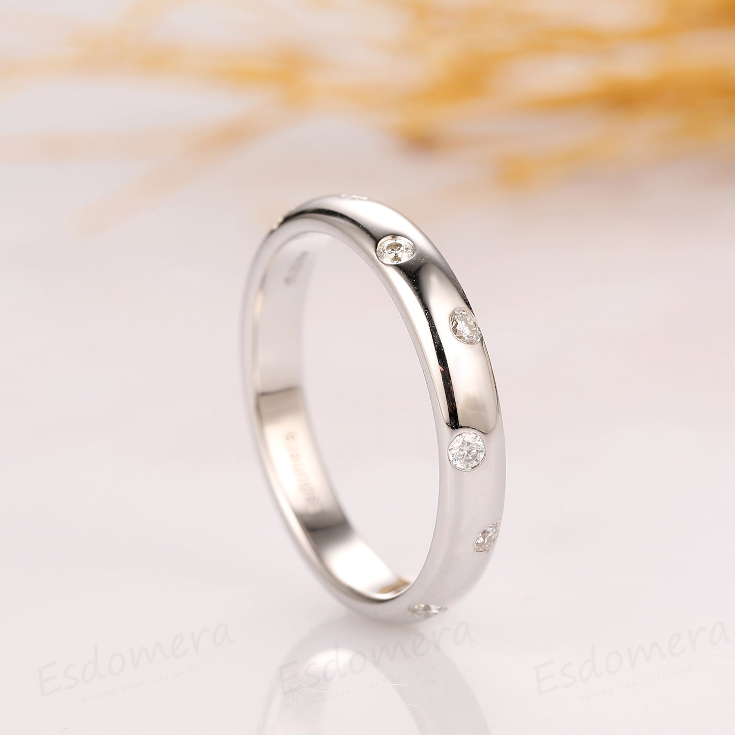 Moissanite Ring, 14K White Gold Moissanite Wedding Band, Moissanite Accents Ring
