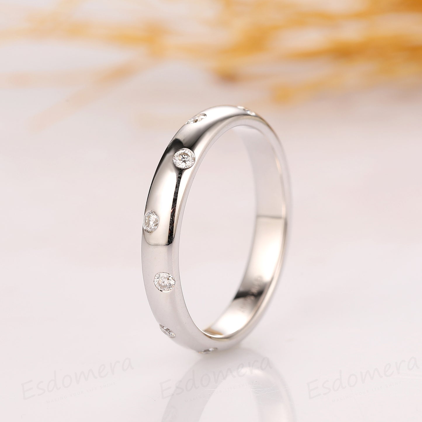 Moissanite Ring, 14K White Gold Moissanite Wedding Band, Moissanite Accents Ring