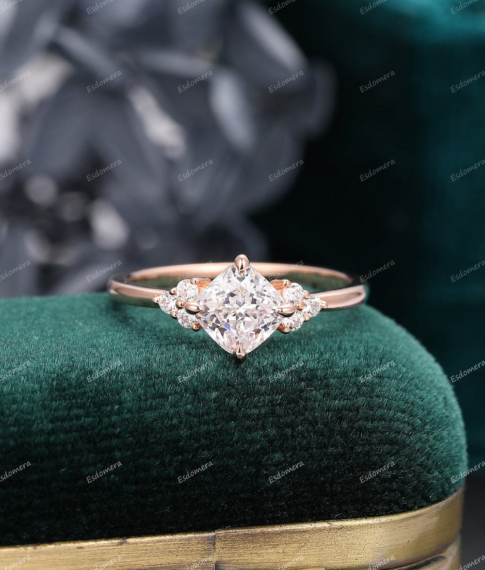 1.10CT Cushion Cut 6x6 Moissanite Enagement Ring, 4 Prongs Moissanites Cluster Anniversary Ring For Women