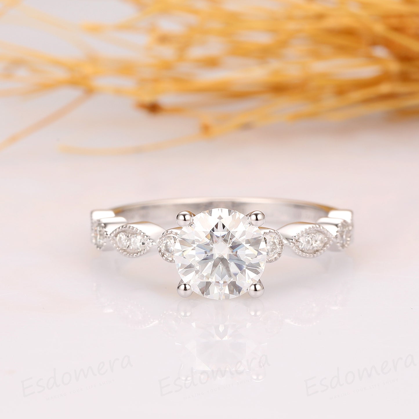 1.5CT Round Cut Moissanite Ring, 14k Solid Gold Ring, Engagament Ring