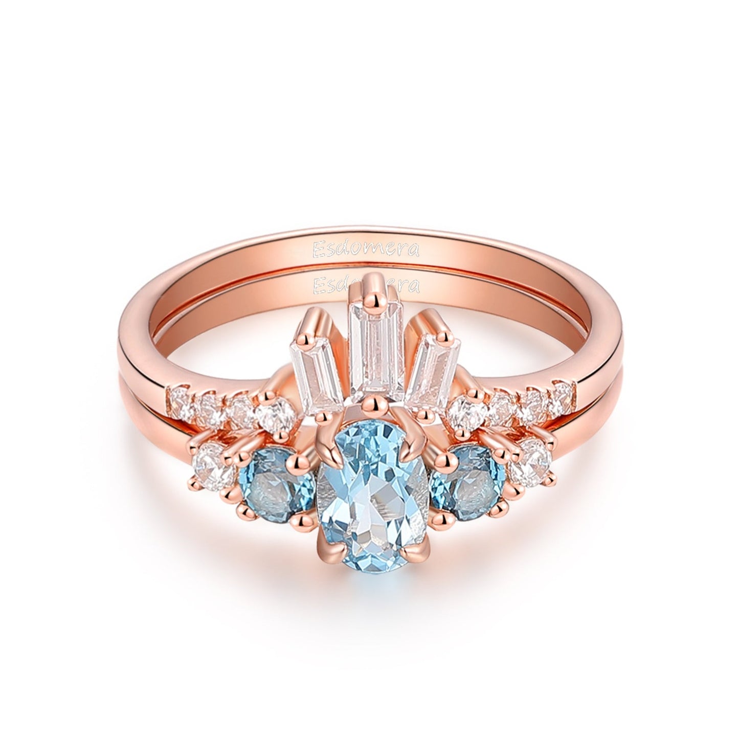 Sky Blue Topaz Wedding Ring Set, Oval Topaz Engagement Ring For Her, Birthday Gifts