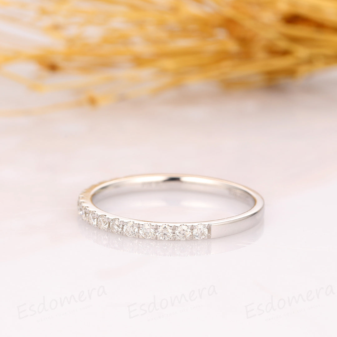 Half Eternity Wedding Band Pave Set Moissanite Wedding Ring