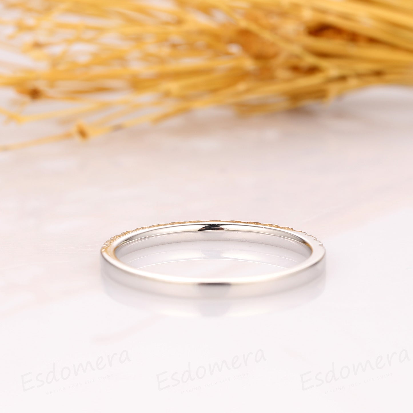 Half Eternity Wedding Band, 0.3ctw Pave Set Moissanite Wedding Ring