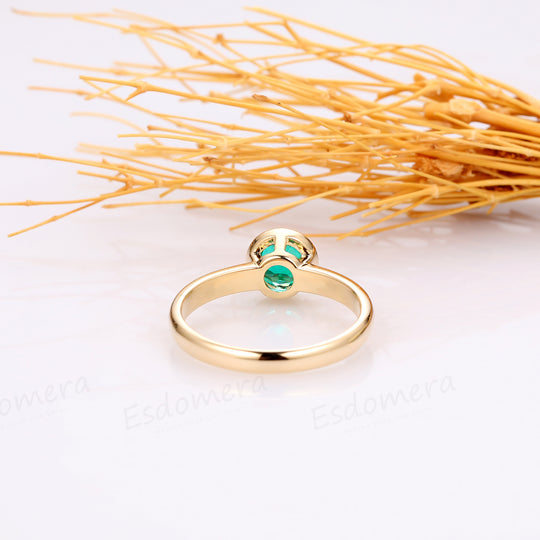 6mm Emerald Ring, Solitaire 14k Yellow Gold May Birthstone Engagement Ring