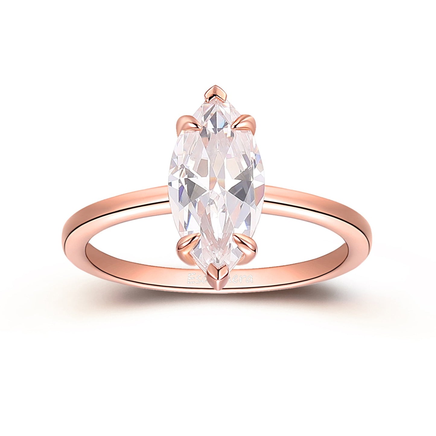 Marquise Cut 6x12mm Moissanite Engagement Ring, Prong Set Solitaire Rose Gold Ring