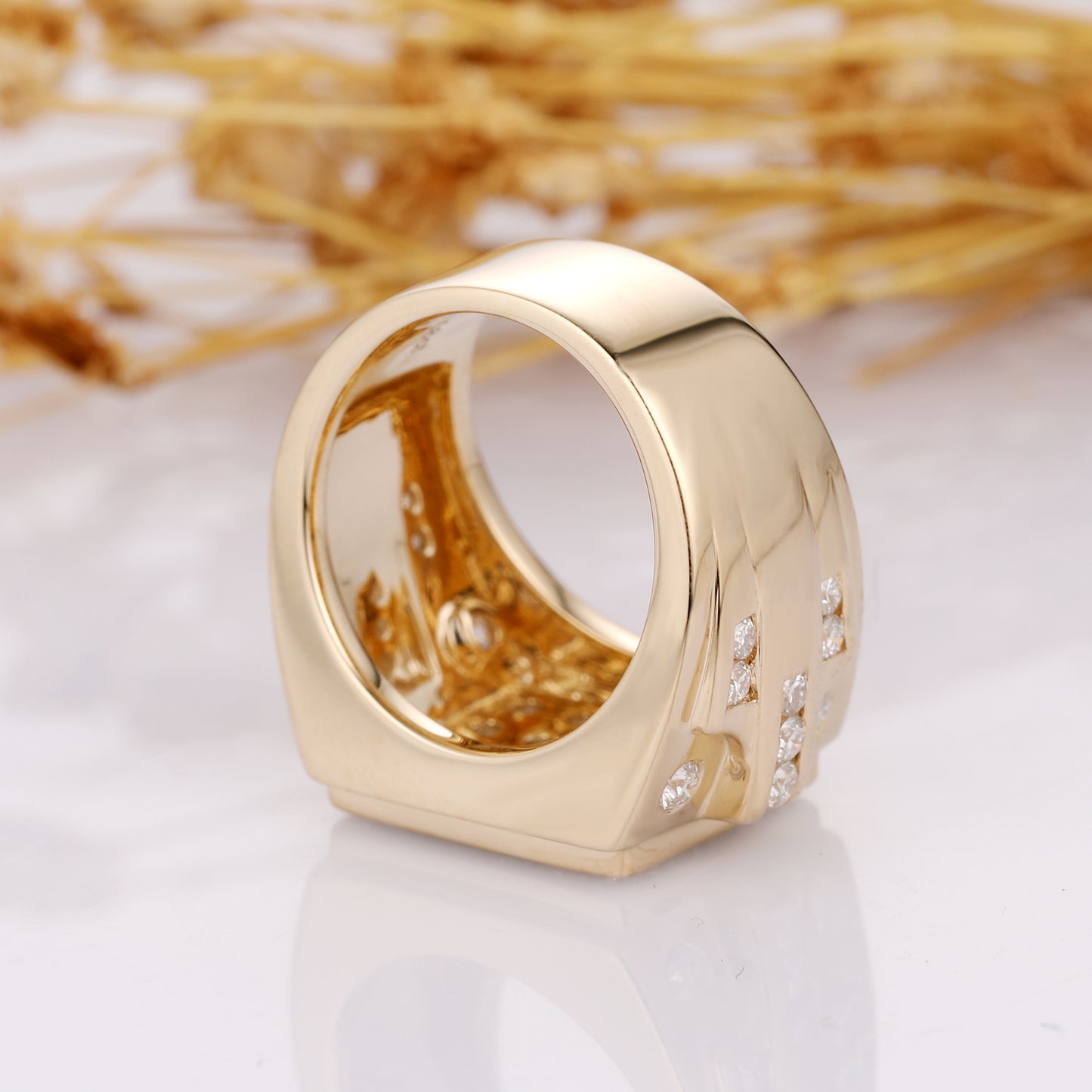 Brilliant Moissanite Wedding Band, Solid 14k Gold Men's Matching Ring
