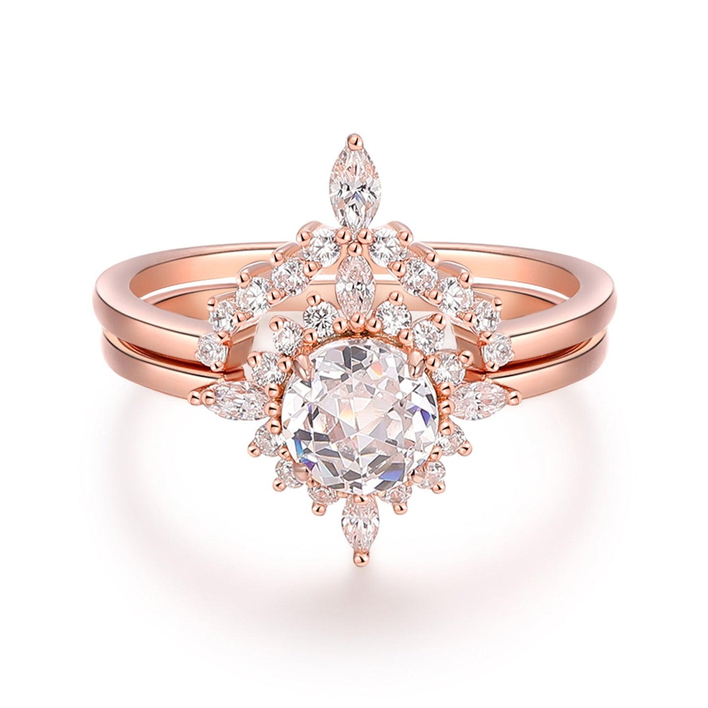 Halo Moissanite Promise Engagement Ring, Unique Rose Gold Round Cut 6mm Moissanite Ring, Vintage Bridal Wedding Sets