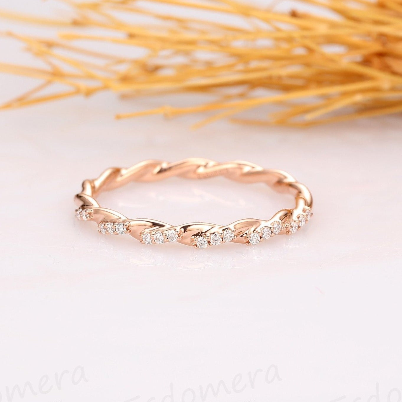 Rope Twist Wedding Band, Solid 14K Rose Gold Anniversary Ring