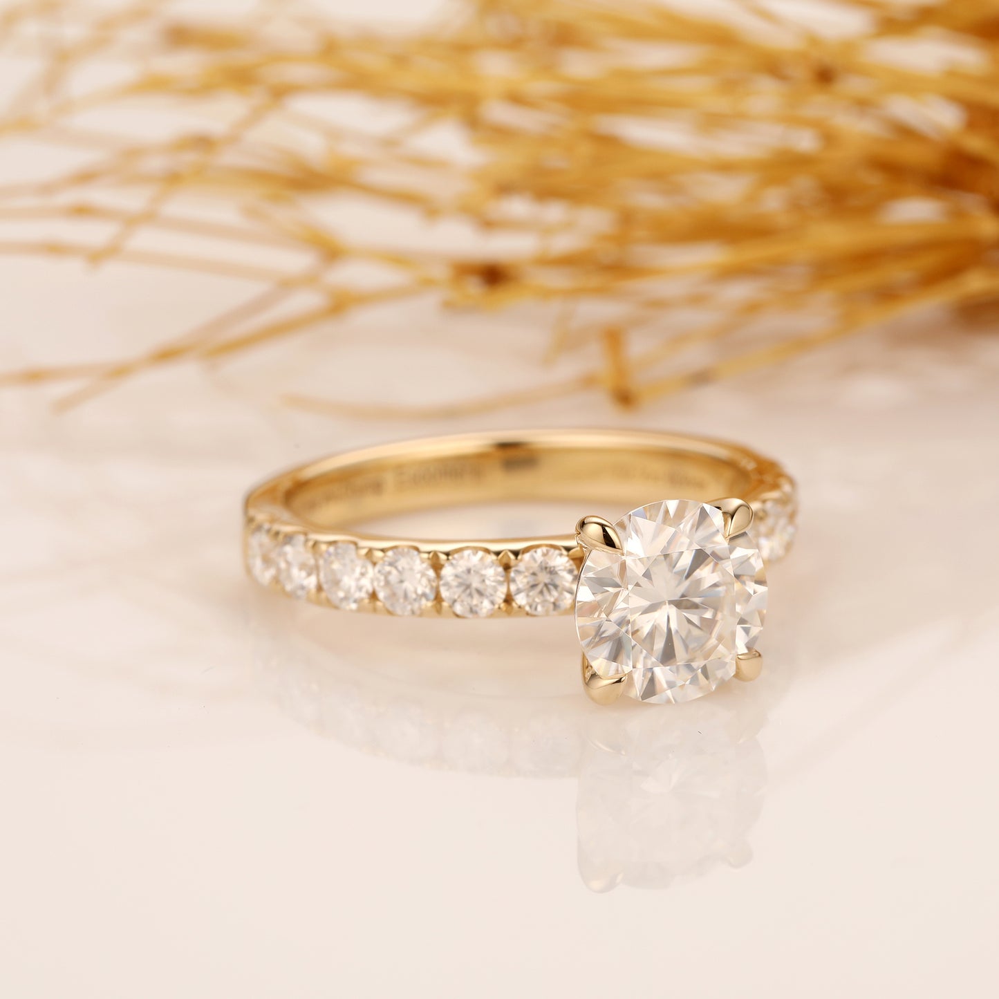 Moissanite Wedding Ring, Round Cut 2CT Moissanite Engagement Ring, Half Eternity Ring, 14k Solid Gold Ring, Pave Set Moissanite Ring