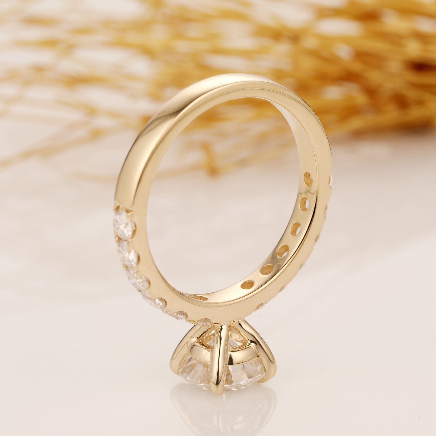 Moissanite Wedding Ring, Round Cut 2CT Moissanite Engagement Ring, Half Eternity Ring, 14k Solid Gold Ring, Pave Set Moissanite Ring