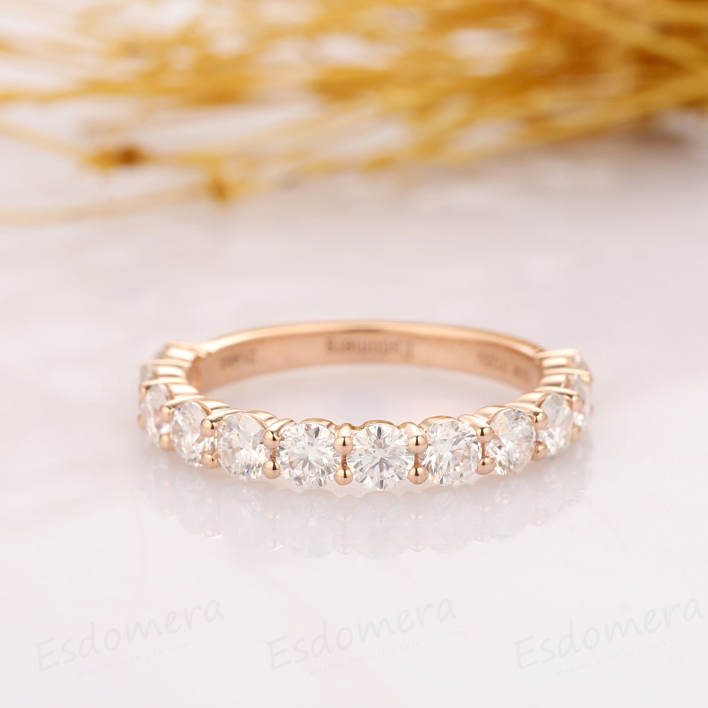 Moissanite Band, Classic 1.44ctw Round Moissanite, 12 Stone Wedding Band, Accents 14k Solid Gold Moissanite Wedding Ring
