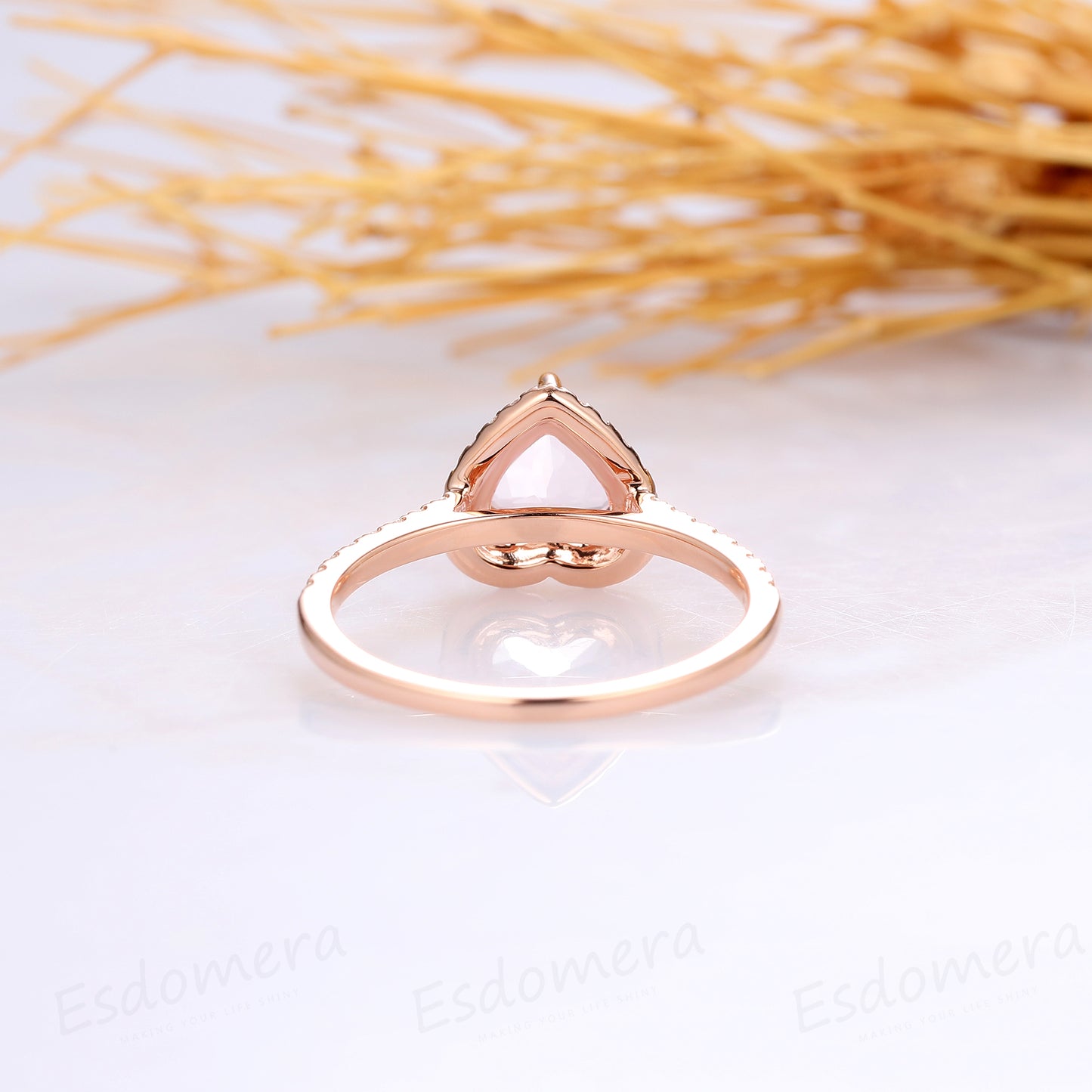 Heart Shape 1CT Morganite Engagement Ring, Halo Pave Accents Ring, 14k Rose Gold, Wedding Ring