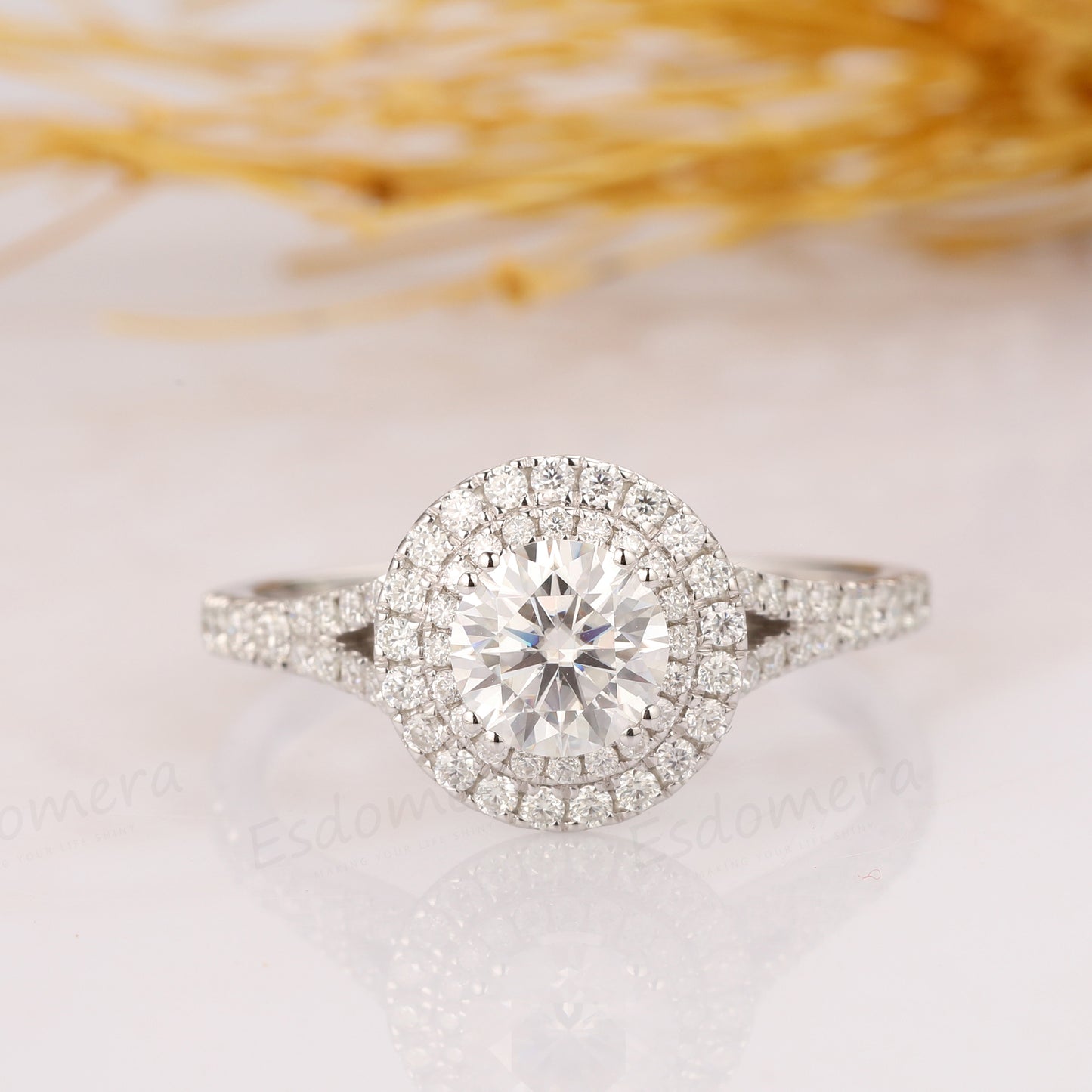 Halo 1ct Round Moissanite Ring, Art Deco Engagament Ring