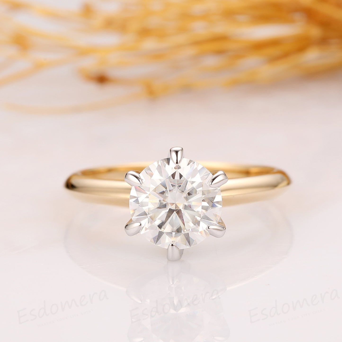 2CT Round Cut Moissanite Engagement Ring, Solitaire Ring Design, 14k Two Tone Gold Ring