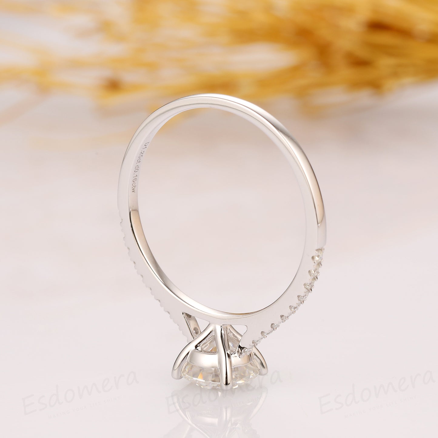 Round Cut 7mm Moissanite Ring, 14k Rose Gold Ring, Art Deco Ring