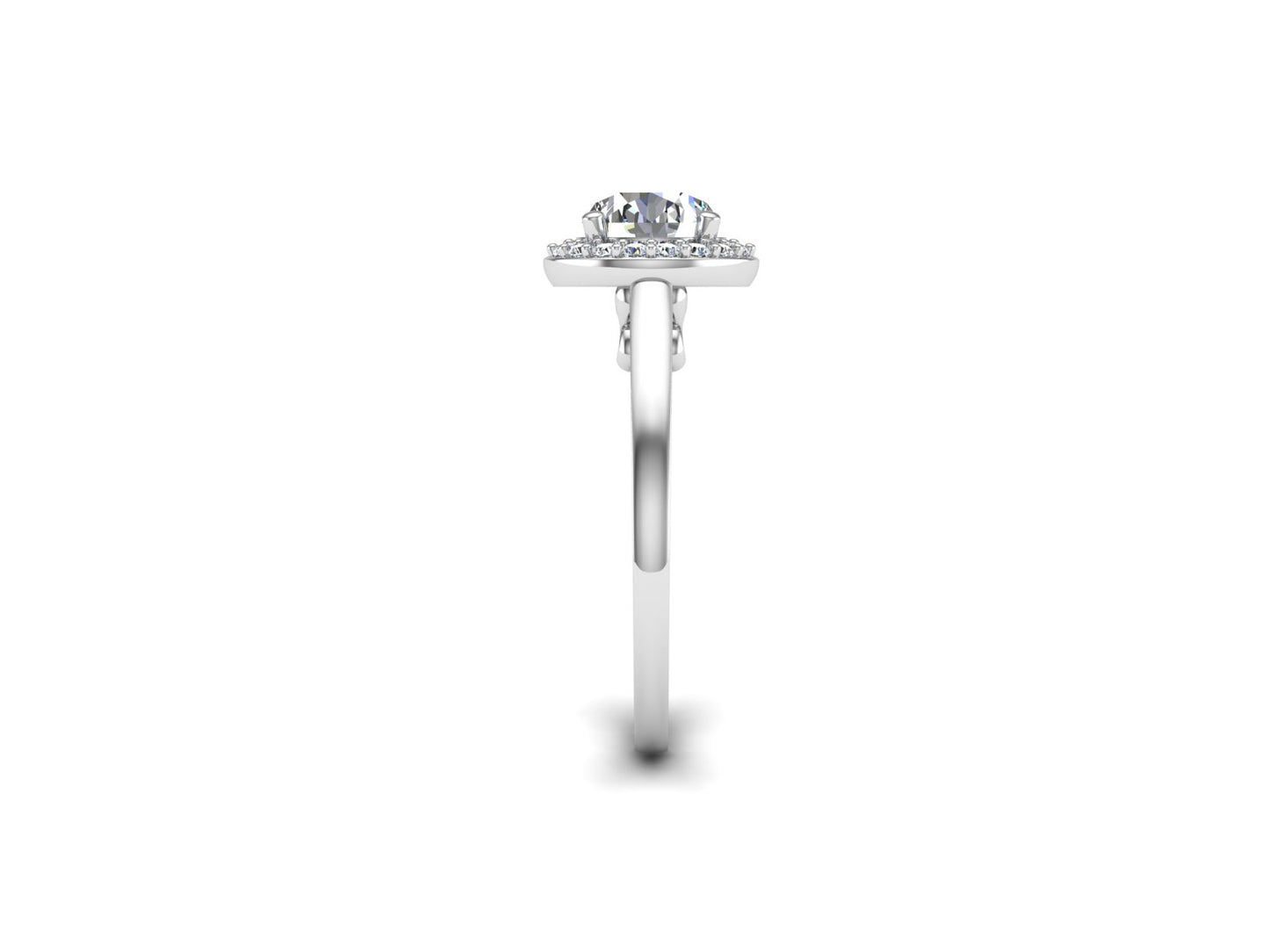 Round 1.25CT Moissanite Ring, Halo Pave Accents Plain Band Ring