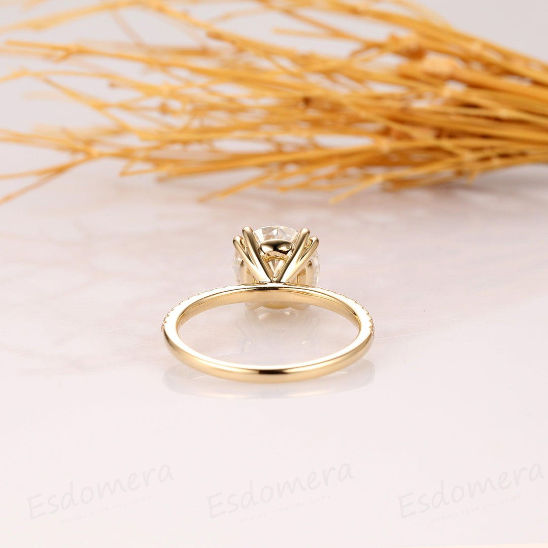 8mm Round Cut Moissanite Engagement Ring, 14K Yellow Gold Women's Ring - Esdomera