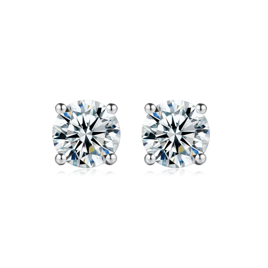 925 Sterling Silver - Total 2CTW Stud Earrings, 4 Prong Set Solitaire Earrings - Esdomera