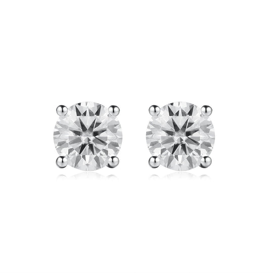 925 Sterling Silver - Total 2CTW Stud Earrings, 4 Prong Set Solitaire Earrings - Esdomera