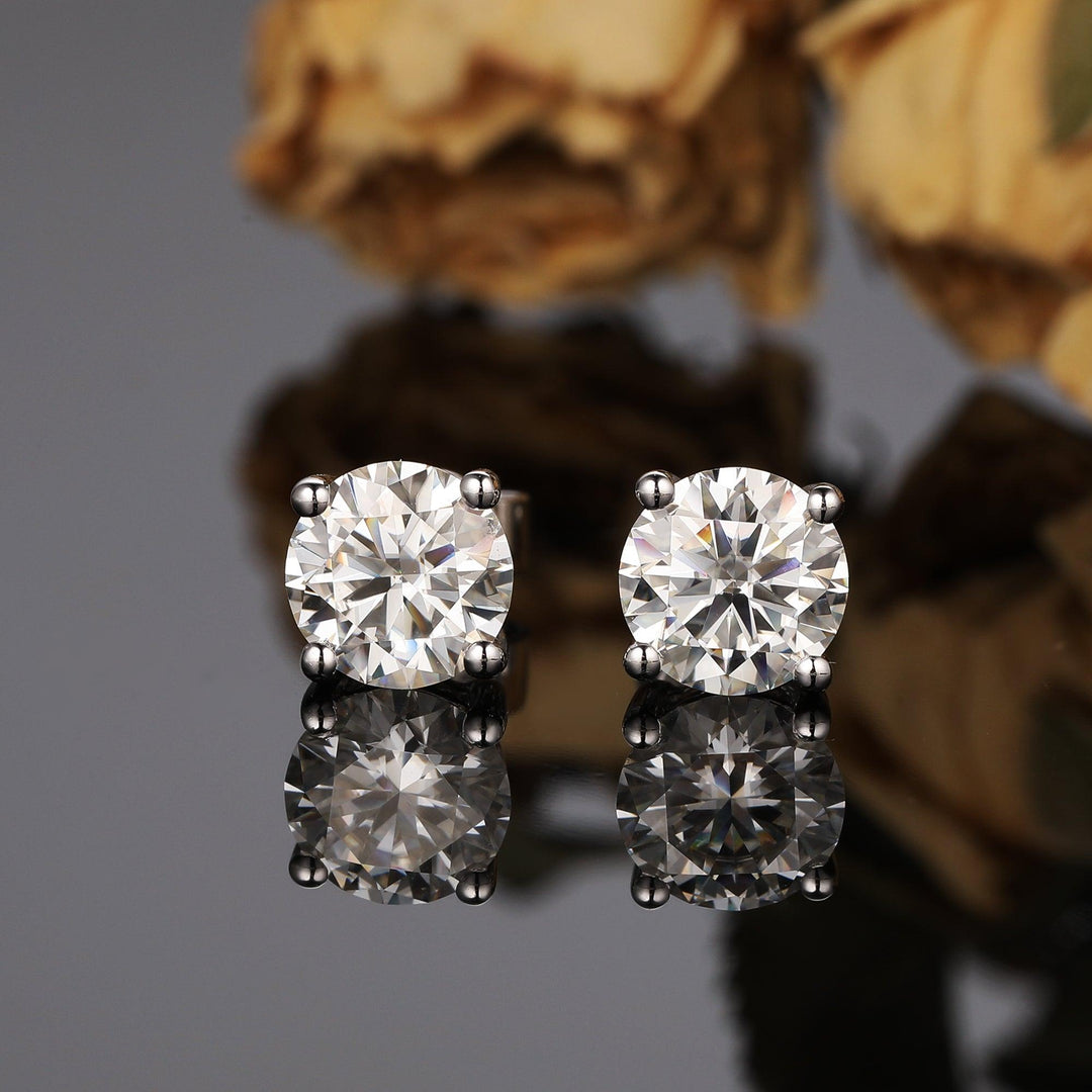 925 Sterling Silver - Total 2CTW Stud Earrings, 4 Prong Set Solitaire Earrings - Esdomera