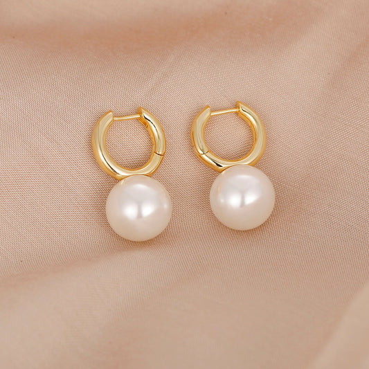 Esdomera Elegant Natural Shell Pearl 12mm Studs Earrings, Sterling Silver Earrings, Silver Jewelry For Her