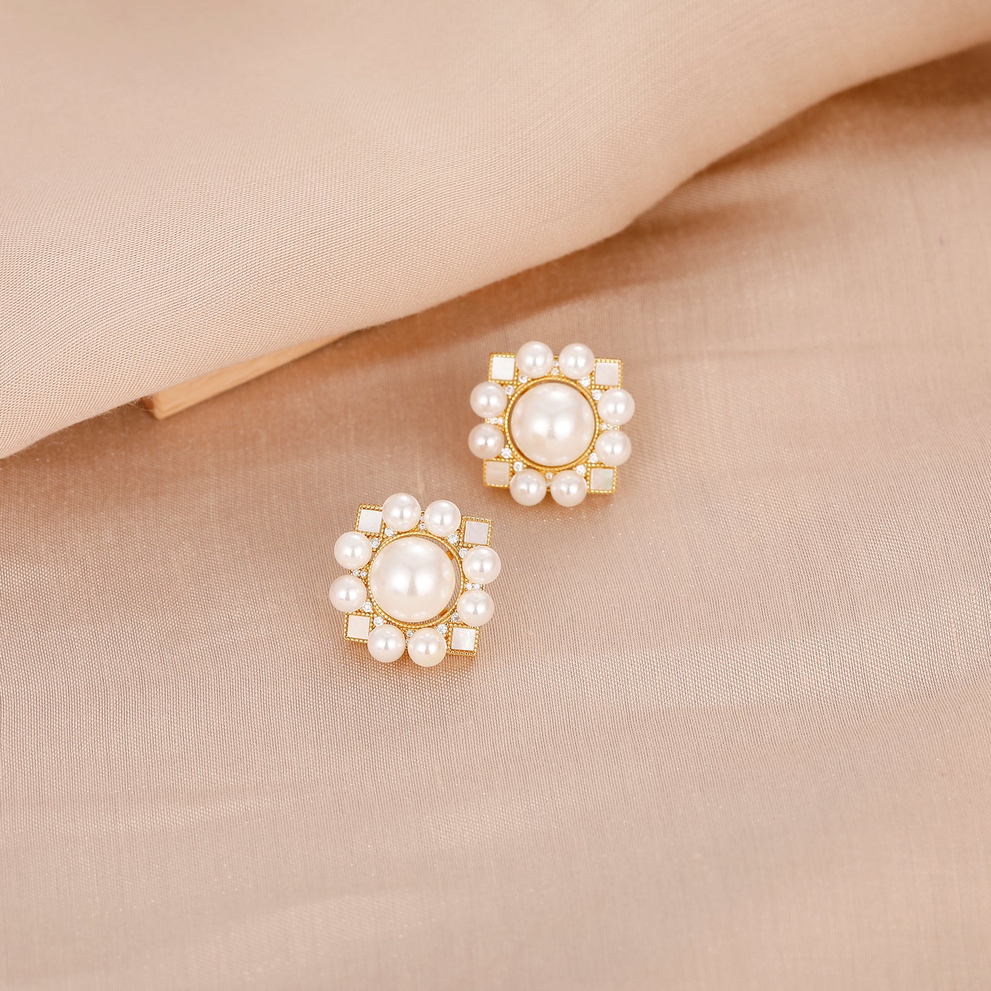 Natural Shell Pearl 10mm Studs Earrings, Sterling Silver Earrings, Beach Jewelry, Simulated Diamond Earrings For Women