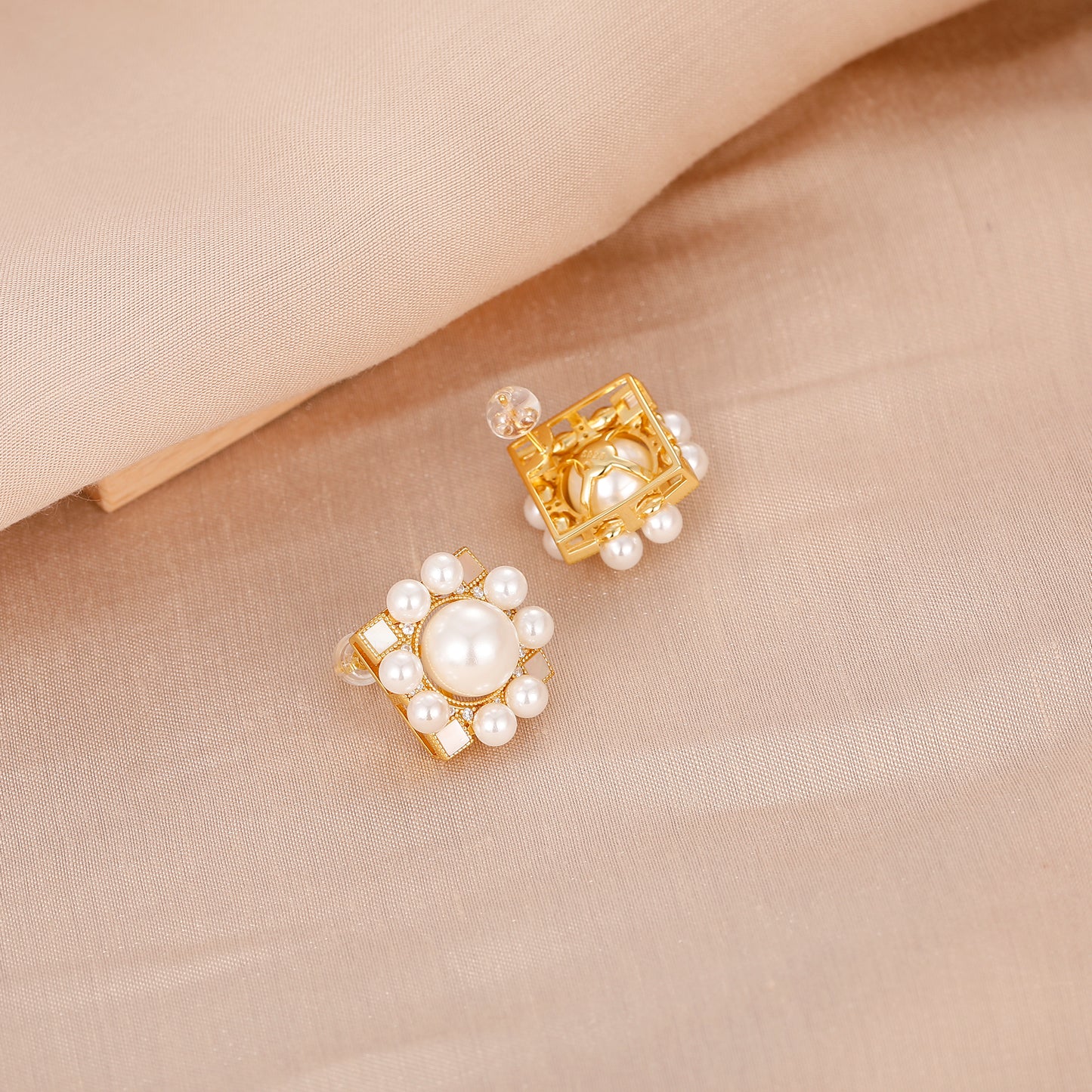 Natural Shell Pearl 10mm Studs Earrings, Sterling Silver Earrings, Beach Jewelry, Simulated Diamond Earrings For Women