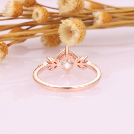 1.1CT Cushion Cut Brilliant Moissanite Bridal Ring For Her, Marquise Moissanites Cluster Promise Ring, Vintage 14k Rose Gold Mother's Day Gift
