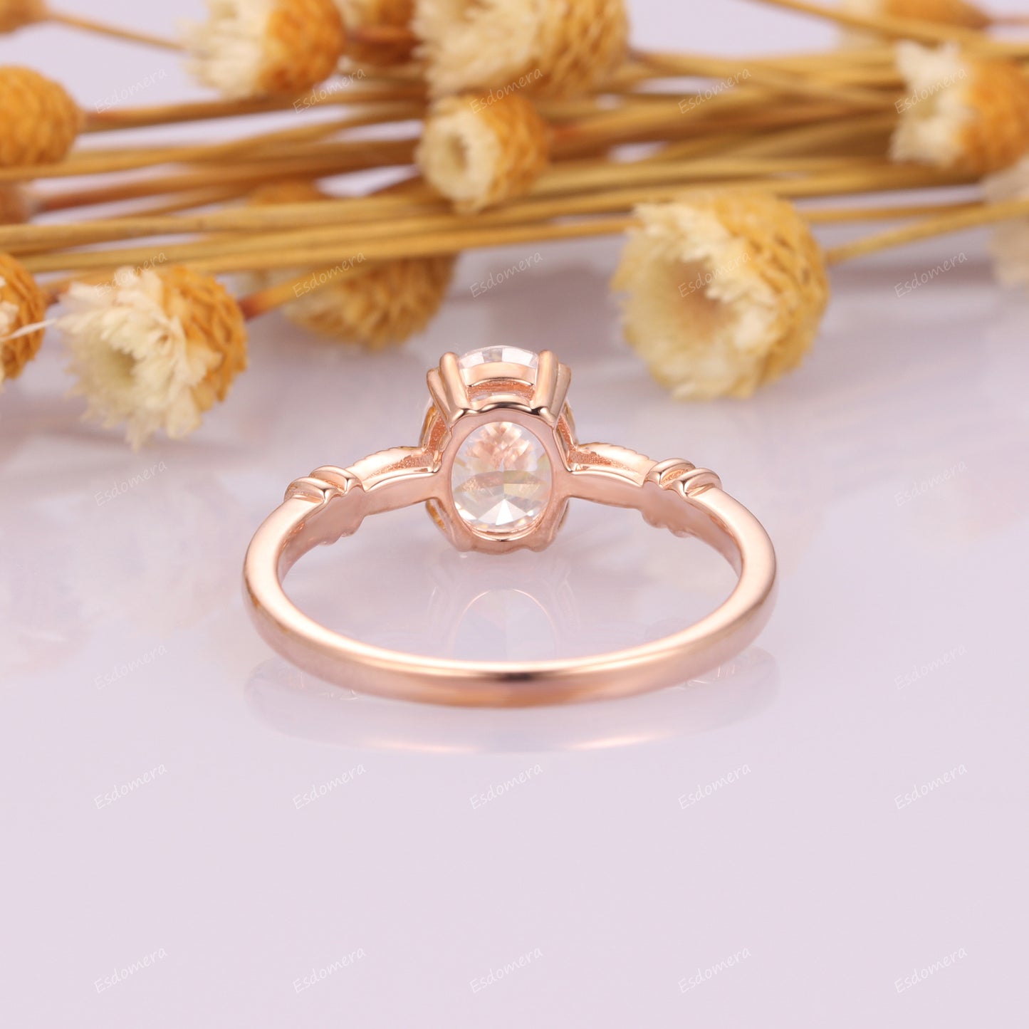 Double Prongs Oval Cut 1.5ct Moissanite Engagement Ring, Vintage 14k Rose Gold Milgrain Promise Ring, Moissanites Anniversary Ring