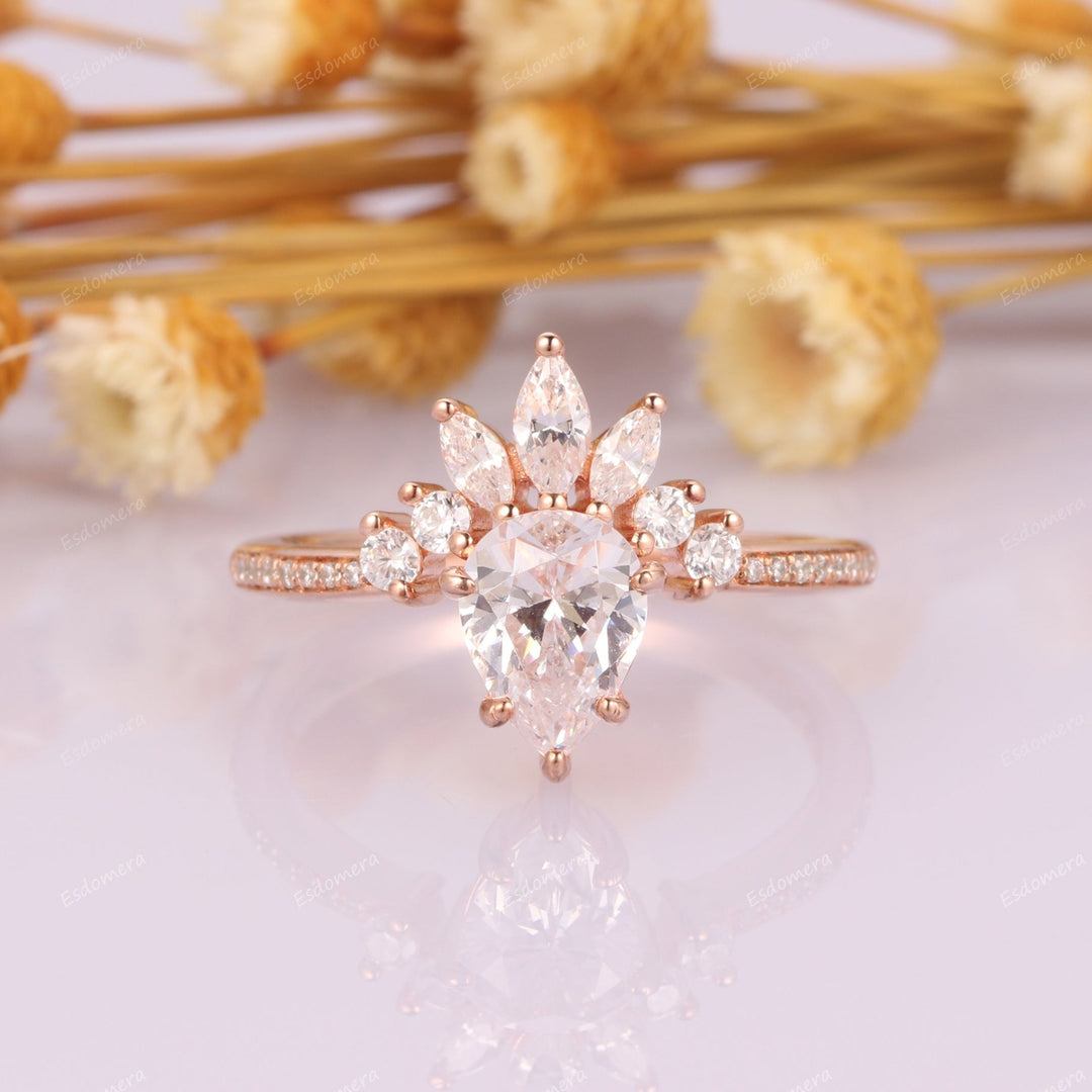 1.3CT Pear Cut Moissanite Engagement Ring, 14K Rose Gold Anniversary Gift For Fiancee