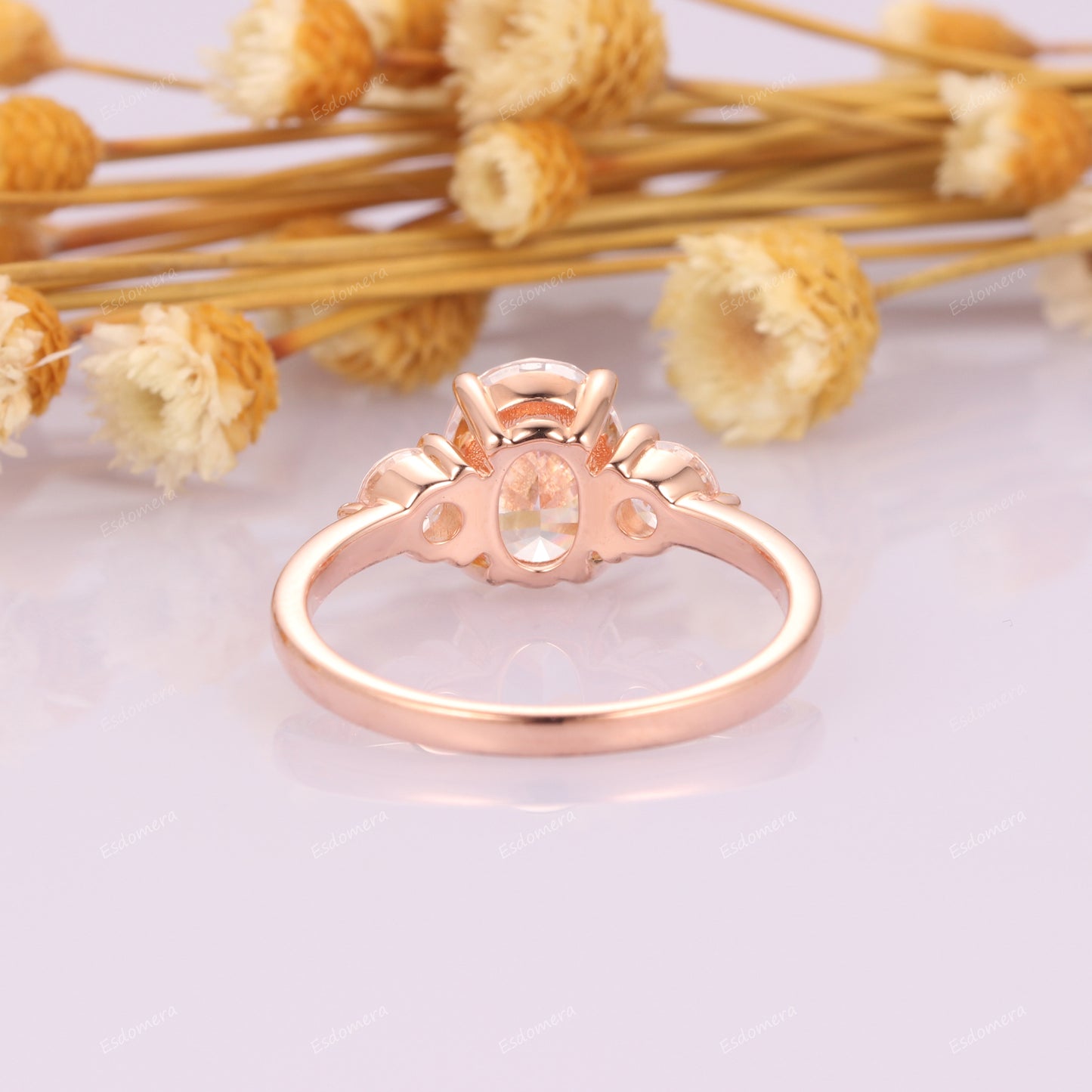 Classic 14k Rose Gold Triple Stone Wedding Proposal Ring, 2CT 7x9mm Oval Cut Moissanite Anniversary Ring For Women, Promise Engagement Ring