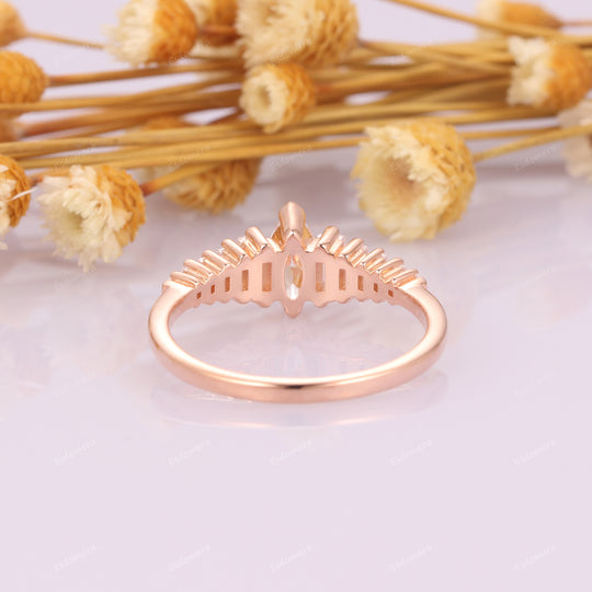 Unique 0.38CT Marquise Cut 3.5x7mm Moissanite Promise Ring, 14k Rose Gold Engagement Ring, Art Deco Wedding Ring For Her