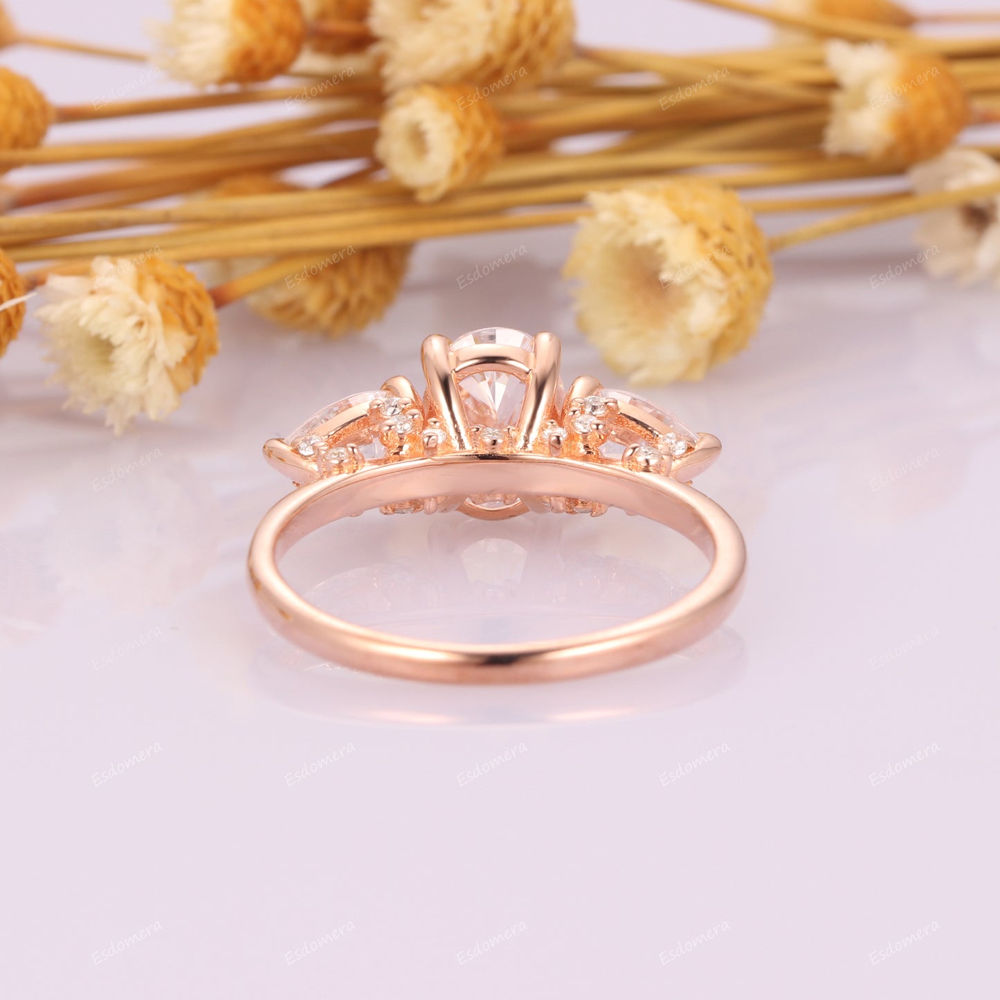 Claw Prong Set 1.5CT Oval Cut Moissanite Promise Ring, 0.94ctw Moissanites Accents Engagement Ring For Her, Unique 14k Rose Gold Anniversary Ring For Lover