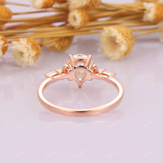 Sparkling 1.3CT Pear Cut Moissanite Anniversary Ring, Moissanites Cluster Engagement Ring, 14k Rose Gold Promise Ring For Her