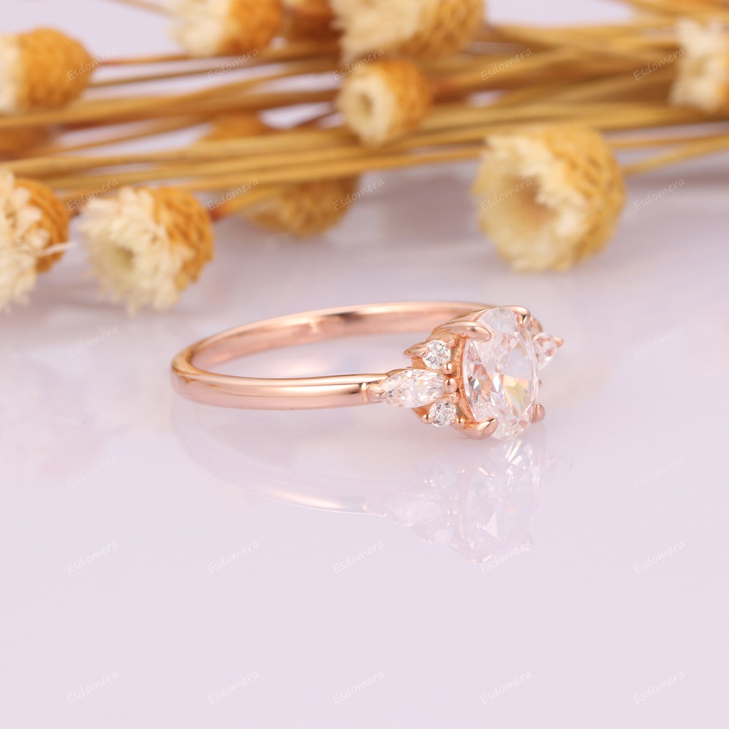 1CT 5x7mm Oval Cut Moissanite Engagement Ring, Art Deco Bridal Wedding Ring, 14k Rose Gold Promise Ring