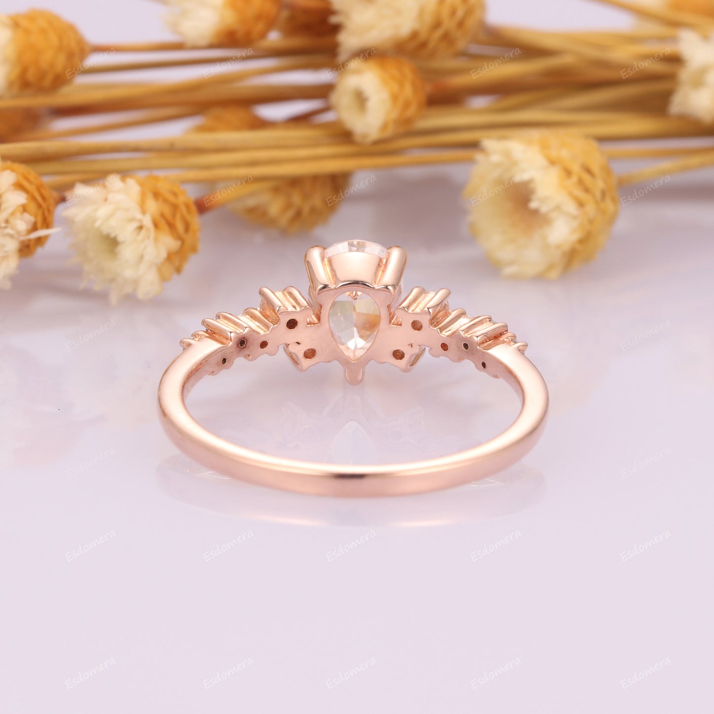 5x7mm Pear Cut Moissanite Promise Engagement Ring, Art Deco Moissanite Cluster Ring, 14k Rose Gold Anniversary Ring For Her