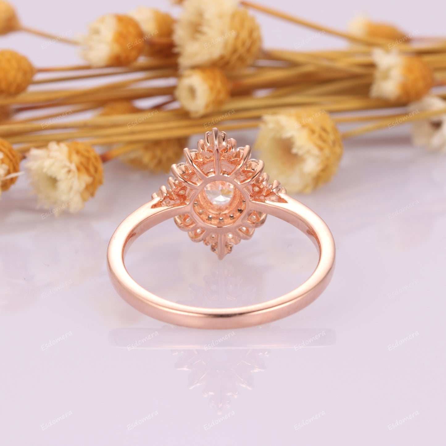 4x6mm Oval Cut Moissanite Engagement Ring For Her, Art Deco Moissanites Halo Wedding Ring, 14k Rose Gold Tapered Band Anniversary Ring For Women