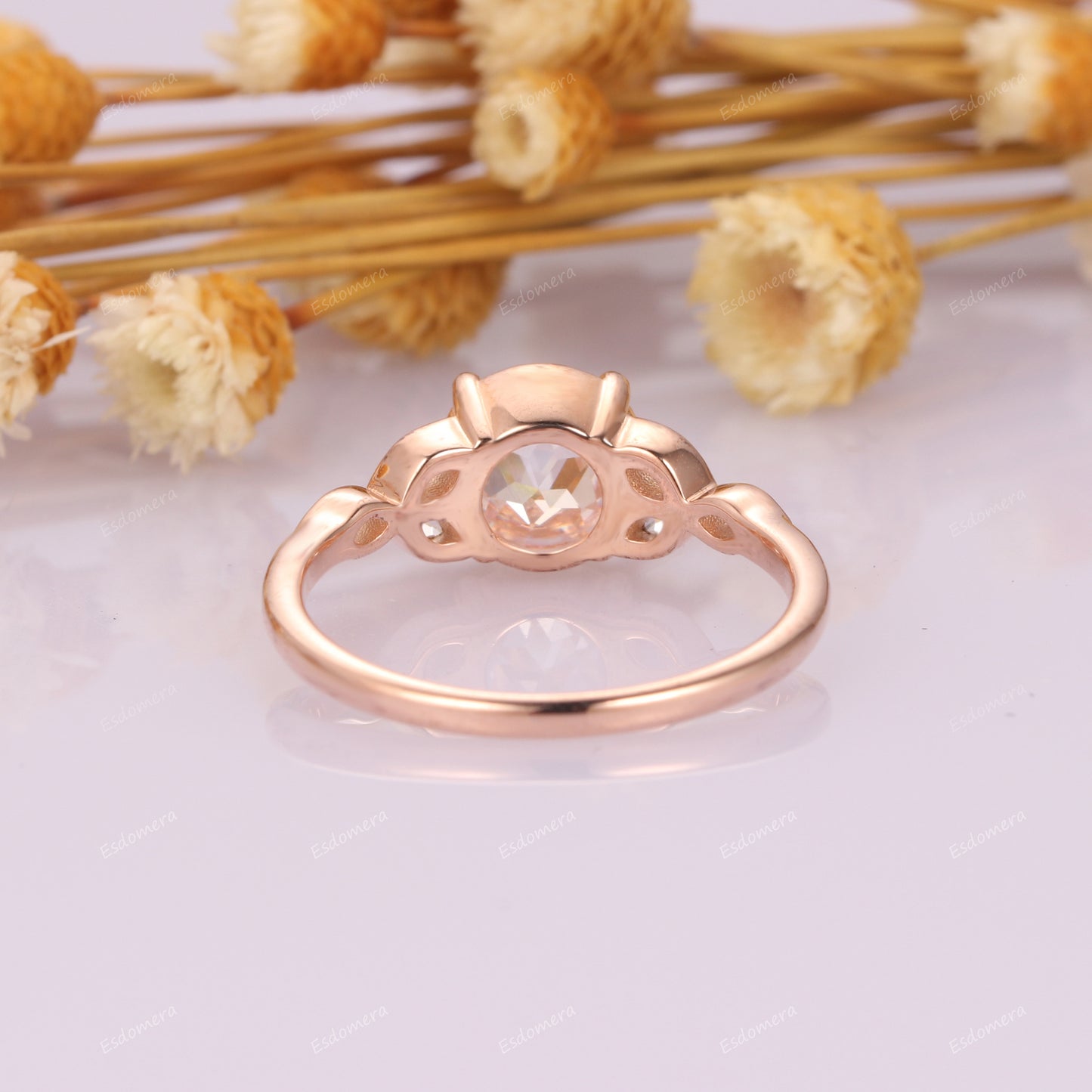 Marquise Moissanites Cluster Ring, Vintage 1.25CT Round Rose Cut Moissanite Engagement Ring, 14k Rose Gold Promise Ring For Her