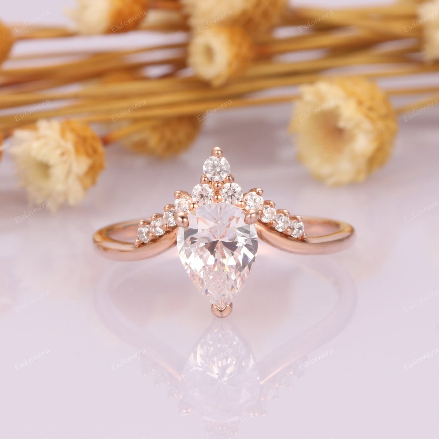 Art Deco Promise Anniversary Gift For Her, 1.3CT Pear Moissanite Engagement Ring