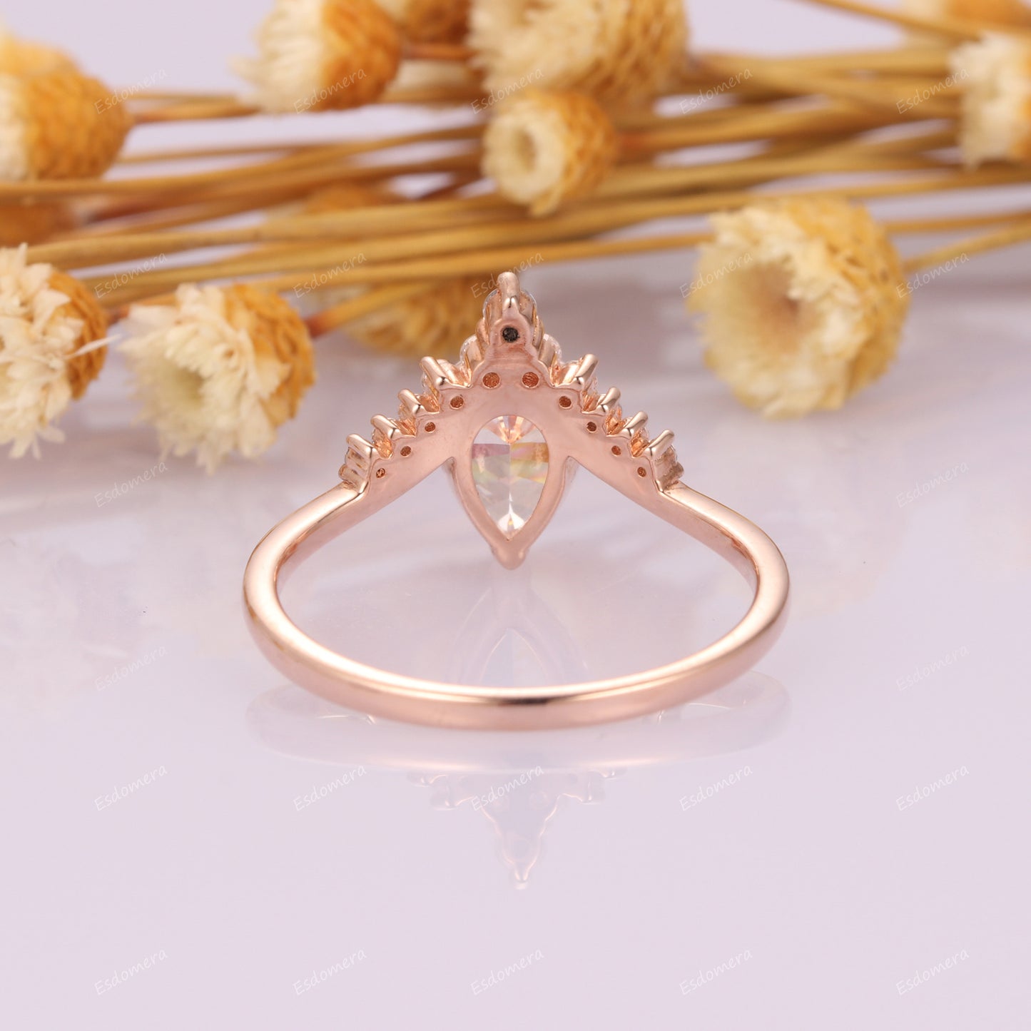 Art Deco Promise Anniversary Gift For Her, 1.3CT Pear Moissanite Engagement Ring