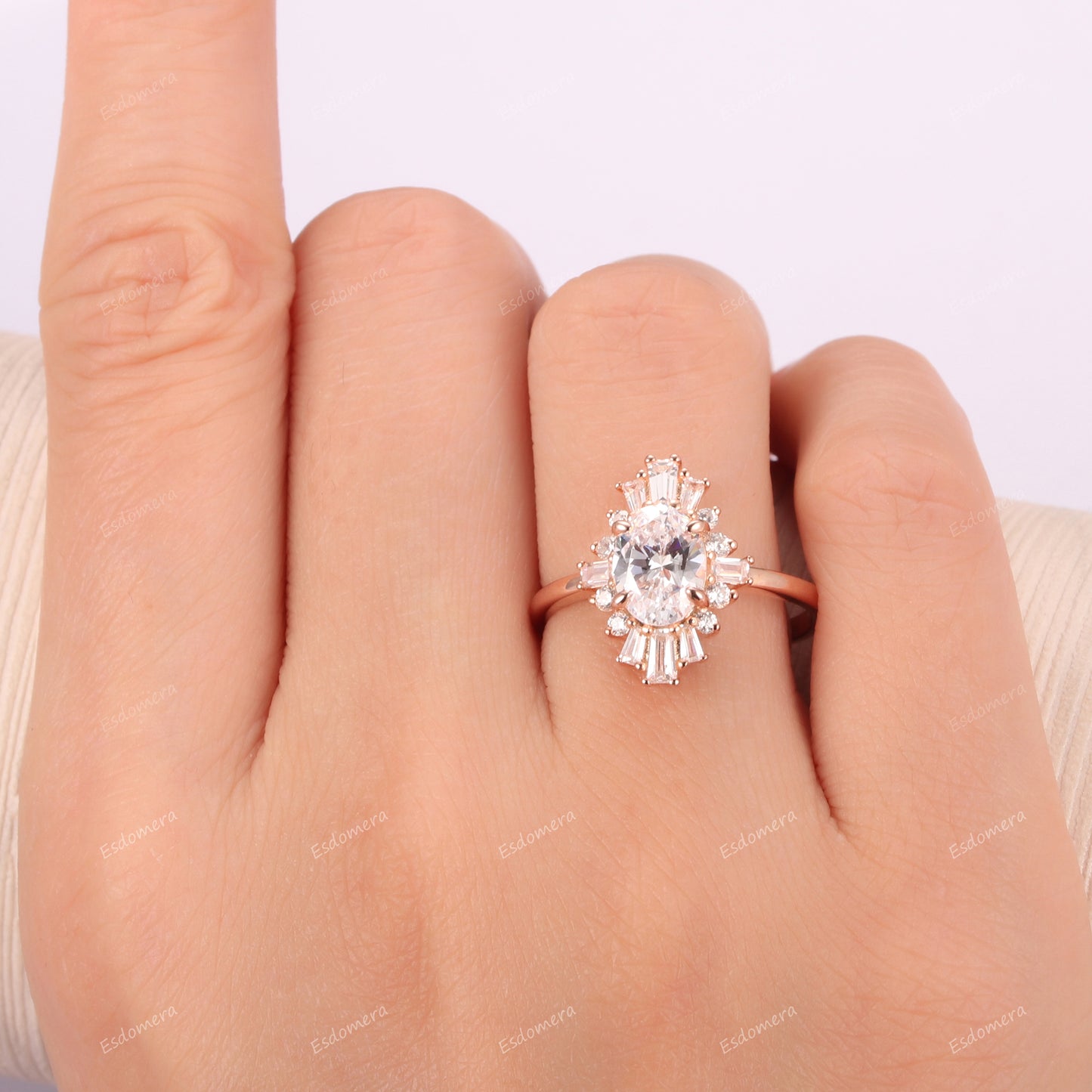 Moissanites Halo Engagement Ring For Her, Vintage 14k Rose Gold Promise Ring, 1.5CT 6x8mm Oval Cut Moissanite Anniversary Ring For Women
