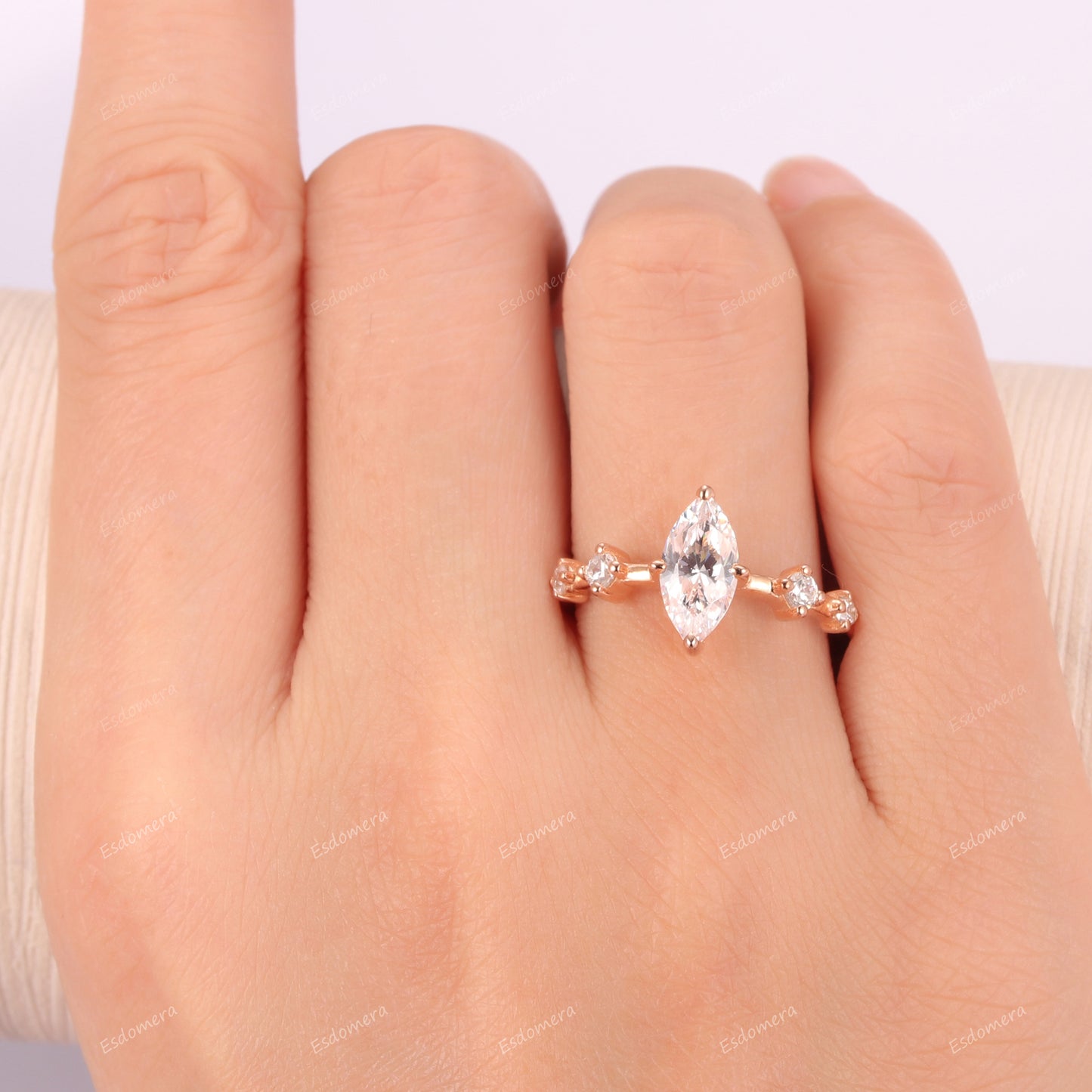 Prong Set 5x10mm Marquise Cut Moissanite Promise Ring For Her, Vintage Moissanites Half Eternity Engagement Ring For Women