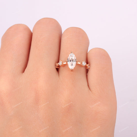 Prong Set 5x10mm Marquise Cut Moissanite Promise Ring For Her, Vintage Moissanites Half Eternity Engagement Ring For Women