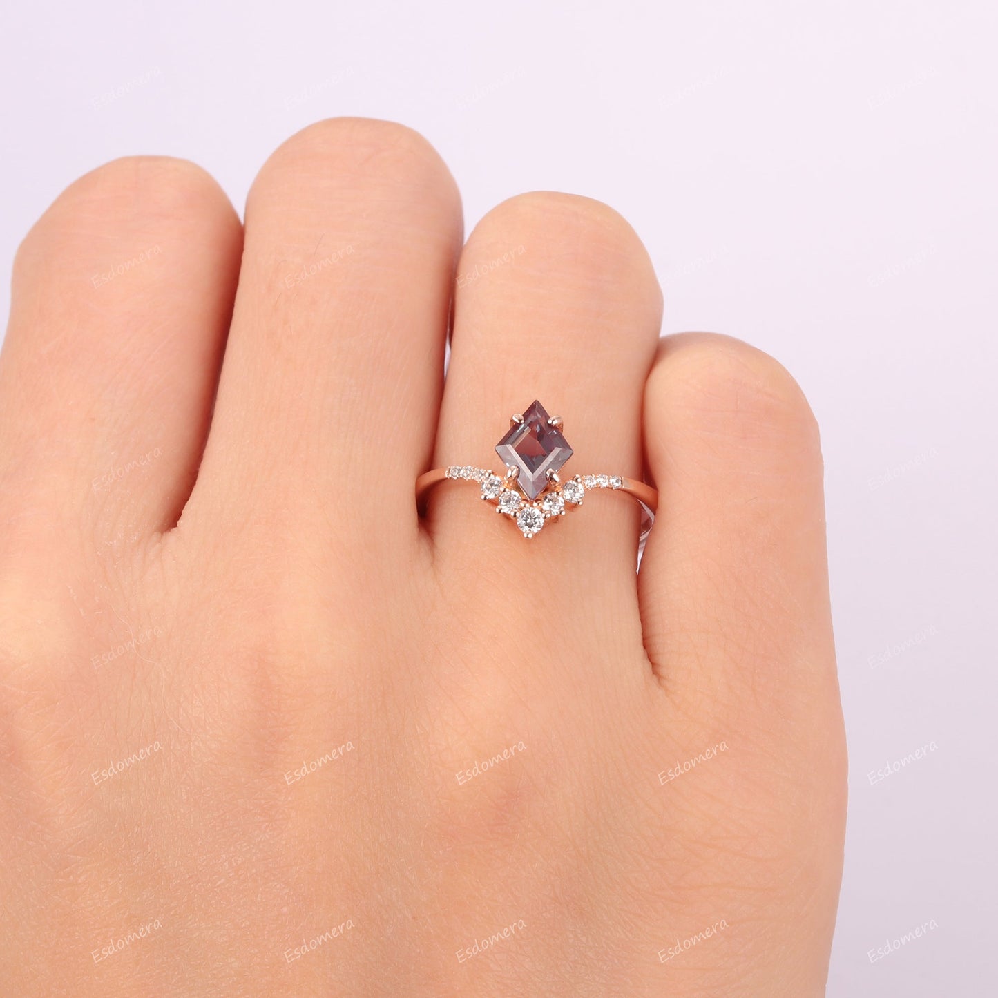 Art Deco Rhombus Cut 1.3CT Alexandrite Engagement Ring, Promise Ring For Women, Moissanites Anniversary Ring, June Birthstone Ring
