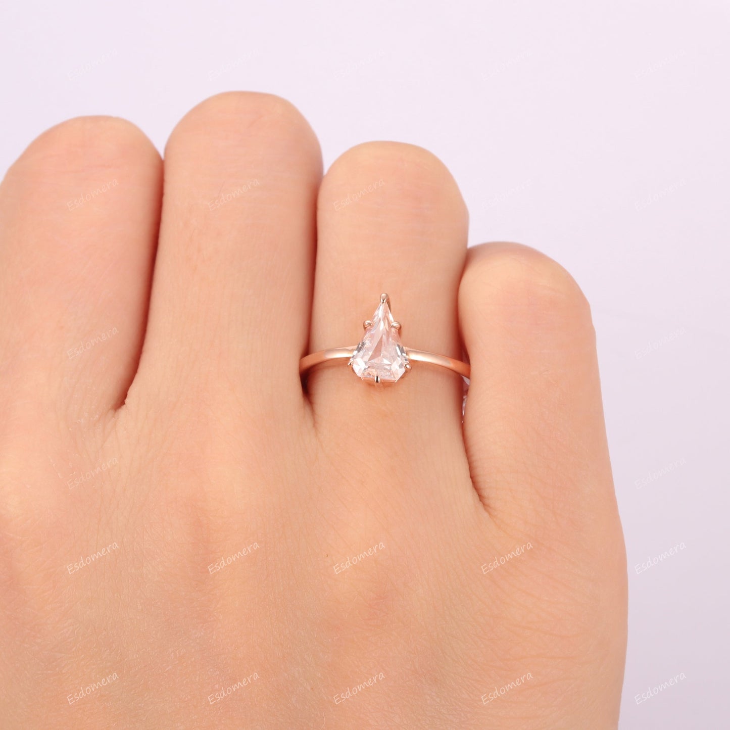 6 Prongs Kite Cut 1.35CT Moissanite Solitaire Ring, 14k Rose Gold Promise Ring For Her, Vintage Engagement Ring For Women