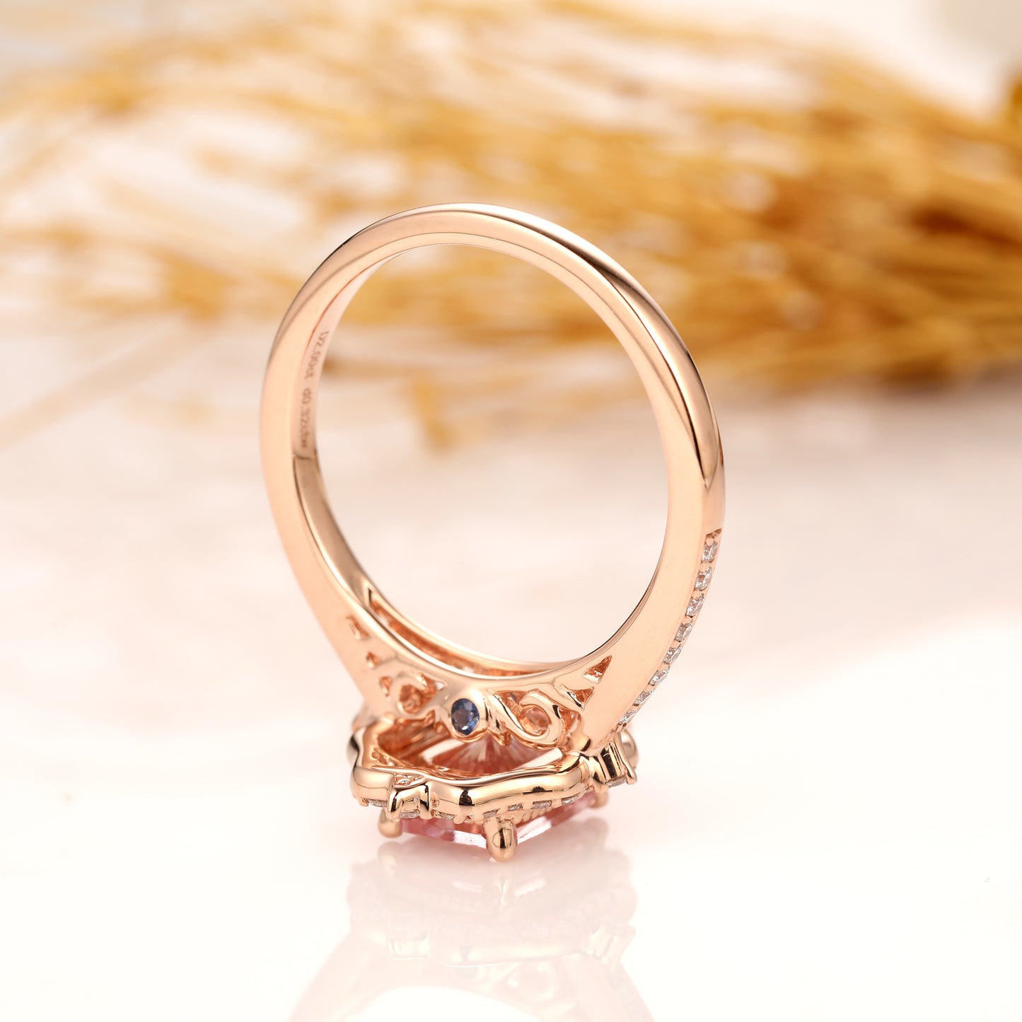 2CT Radiant Natural Morganite Engagement Ring, Halo Natural Diamond Ring, Solid Gold Ring
