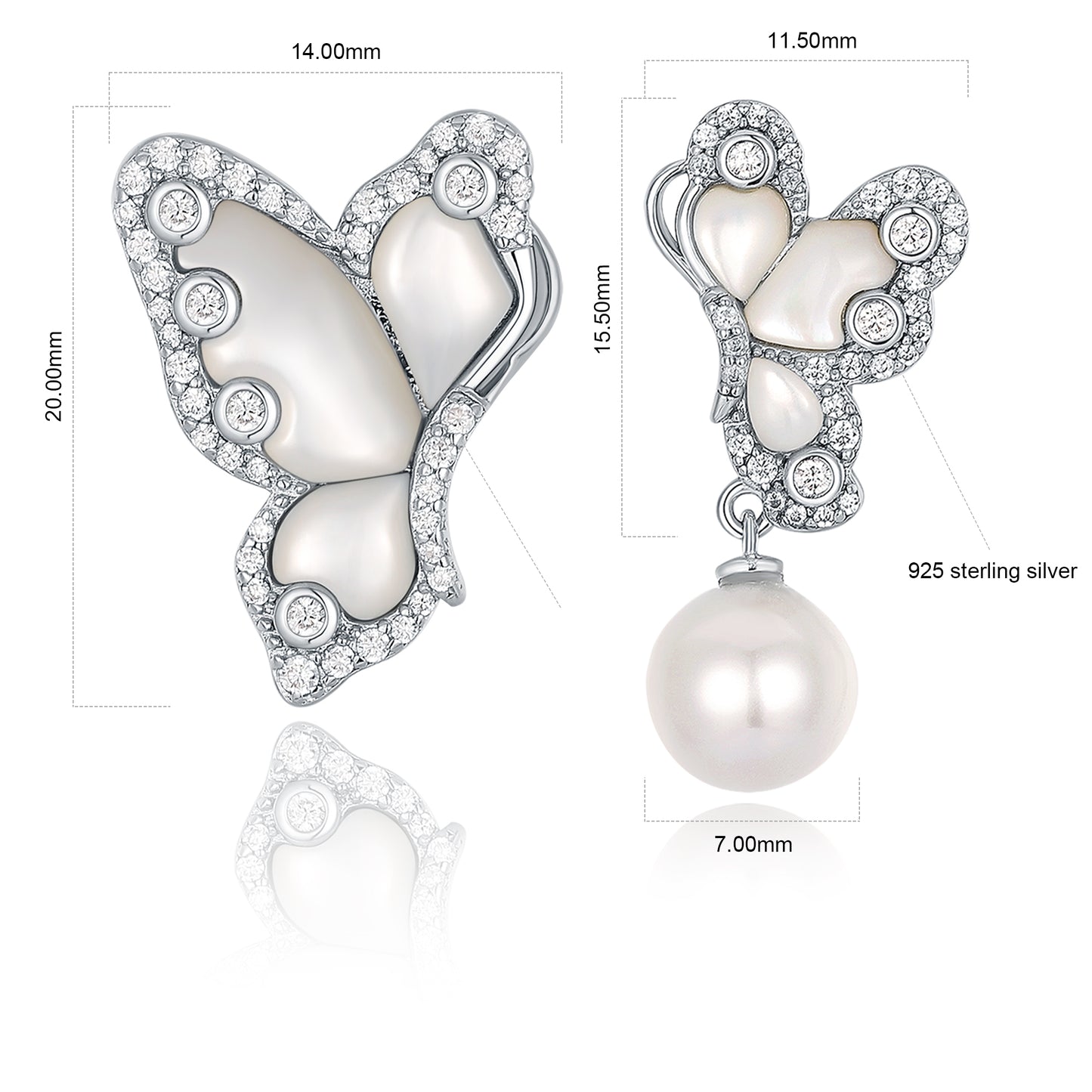 Unique Natural Shell Pearl 7mm Studs Earrings, Sterling Silver Jewelry, Simulated Diamond Earrings